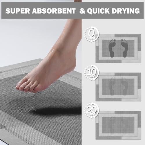 YDKGL Non Slip Bath Mat Thin Bathroom Rugs Fit Under Door Grey 16"x 24"