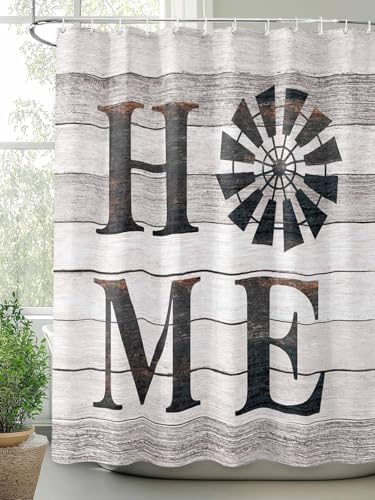 Shower Curtain Bathroom Set Rustic Farm Windmill Home Quotes Waterproof Shower Curtains with Grommets Hooks Chic Wooden Plank Privacy Bath Curtain for Bathtub Decor 60x72in