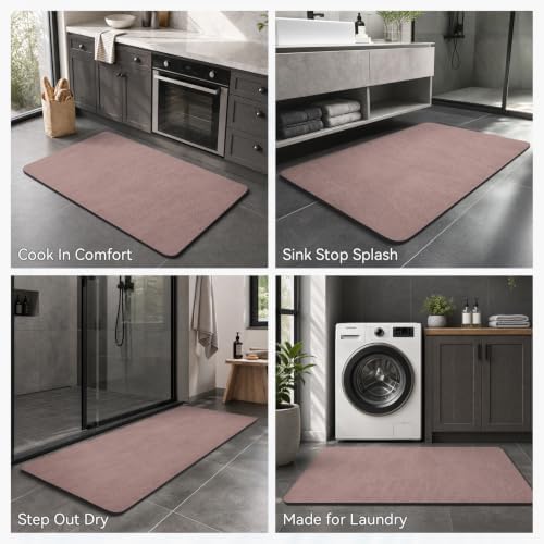 MontVoo -Bath Mat Rug-Rubber Backing Non Slip Quick Dry Absorbent Thin Bathroom Rugs Fit Under Door-Faux Suede Surface Bathroom Floor Mats-Shower Rug for in Front of Bathtub Shower Dusty Rose 17x27.5
