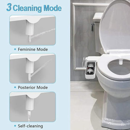 Bidet Attachment for Toilet, Hot and Cold Water Non-Electric Self Cleaning Dual Nozzle(Frontal/Rear Wash) for Bidet Toilet Seat, Adjustable Water Pressure, Extra Phone Holder for Bathroom