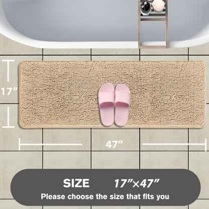 Bathroom Runner Rug 47 x 17 Inch – Long Bath Mat | Absorbent and Washable Thick Chenille Bath Rug Non-Slip Runner Rug for Bathroom, Shower, Sink(Ivory Cream)
