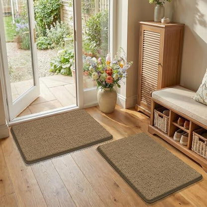 Bcoimo Bath Rug Mat Sets, 2 Piece Extra Soft Chenille Tan Batroomh Mat Set