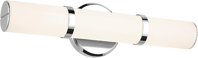 Kichler Rosh 18" LED Small Bath Bar with White Glass in Chrome, Modern Minimalist, for Vanity, Fireplace, Buffet, Hallway, Vanity Mirror, (18" W x 5" H), 55187CHLED