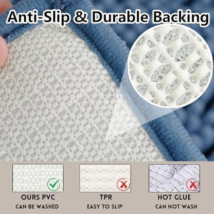 Bathroom Rugs Chenille, Extra Thick and Absorbent, Non-Slip, Machine Washable, Dry Quckily, Soft Cozy Plush, Used Under Shower Bathtub and Sink, Bath mat Sets Fog Blue