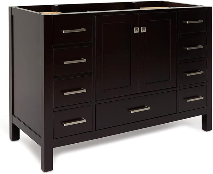 ARIEL Cambridge 48-inch Bathroom Vanity Base Cabinet,Solid Wood, 2 Soft Closing Doors, 9 Dovetail Drawers, Espresso