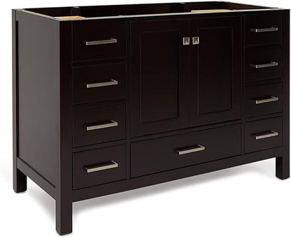 ARIEL Cambridge 48-inch Bathroom Vanity Base Cabinet,Solid Wood, 2 Soft Closing Doors, 9 Dovetail Drawers, Espresso