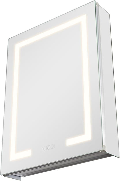 VEVOR Lighted Medicine Cabinet with Mirror, 20 x 26 in Recessed or Wall Mount, 3 Color Dimmable LED Bathroom Medicine Cabinet with Double-Side Mirror, Adjustable Shelves, Memory Anti-Fog Function