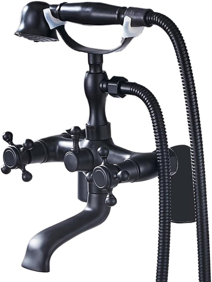 Faucet Brass Bath Set with Double Handle 2 Function Hand Shower Rotating Faucet Hot Cold Water Mixing(Black Gold-1) Faucet