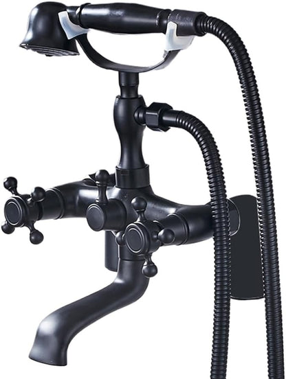 Faucet Brass Bath Set with Double Handle 2 Function Hand Shower Rotating Faucet Hot Cold Water Mixing(Black Gold-1) Faucet