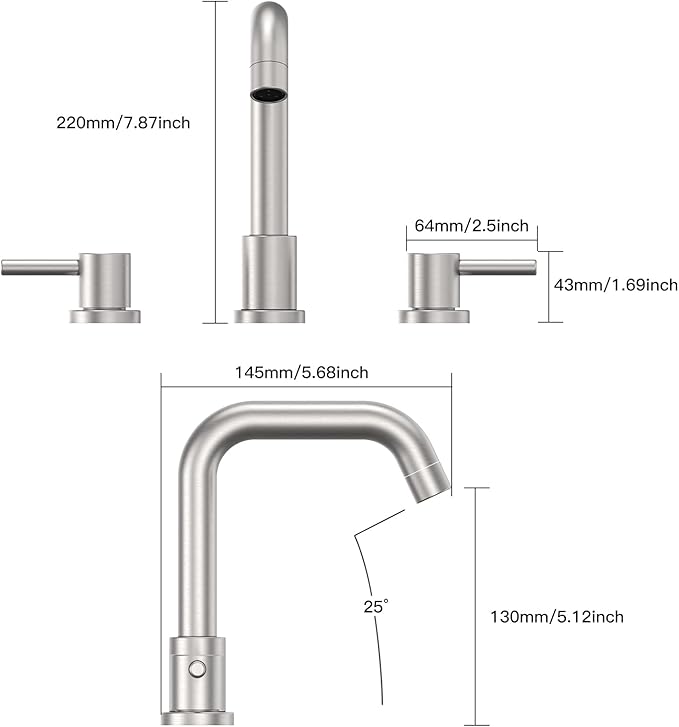 GAOMON Brushed Nickel Bathroom Faucet 3 Hole,8 Inch Bathroom Faucet with Metal Pop-up Drain Assembly, Two Handle Vanity Faucet with cUPC Supply Lines, 8" Widespread Bathroom Sink Faucet