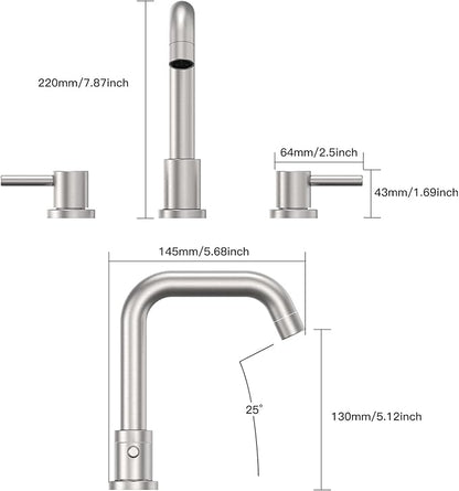 GAOMON Brushed Nickel Bathroom Faucet 3 Hole,8 Inch Bathroom Faucet with Metal Pop-up Drain Assembly, Two Handle Vanity Faucet with cUPC Supply Lines, 8" Widespread Bathroom Sink Faucet
