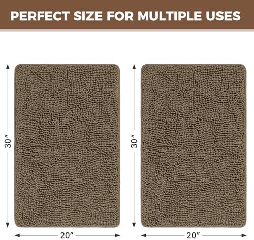 Bcoimo Bath Rugs Mat Set,2 Piece Non Slip Chenille Latte Bathroom Mat Sets
