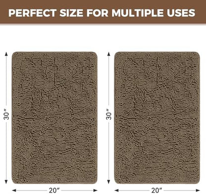 Bcoimo Bath Rugs Mat Set,2 Piece Non Slip Chenille Latte Bathroom Mat Sets