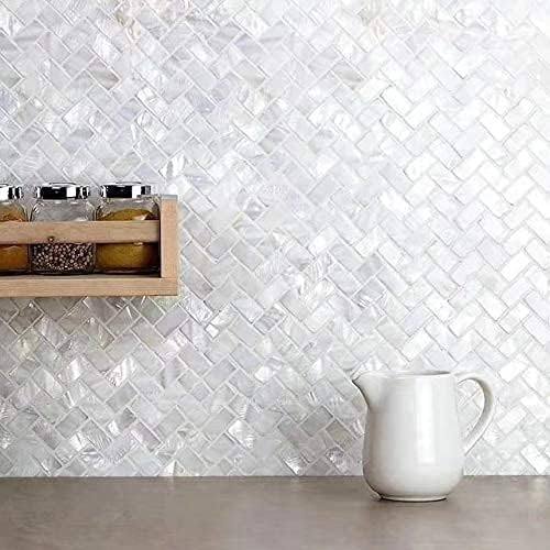 Art3d 6-Pack White Mother of Pearl MOP Shell Tile for Shower Wall, 12" x 12" Natural White Herringbone