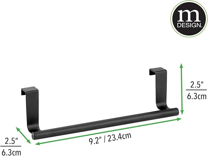 mDesign Over-the-Cabinet Towel Bar Holder for Bathroom or Kitchen - 9", Matte Black