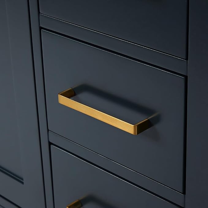 ARIEL Cambridge 36-inch Bathroom Vanity Base Cabinet,Solid Wood, 2 Soft Closing Doors, 5 Dovetail Drawers, Midnight Blue