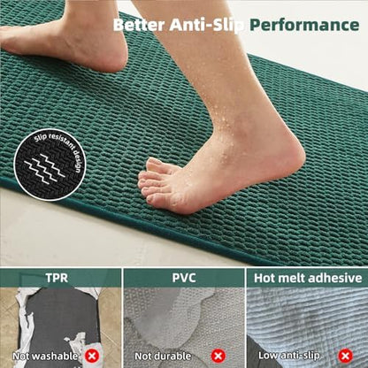 TYUU Bathroom Runner Rugs, Long Bath Mat Runner Washable Thin Quick Dry Low Pile Bathroom Runner Rugs Non Slip, Dark Green 24"x70"