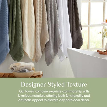Springtree Home 100% Cotton Bath Towel Set | 4-Pack | Textured | Green