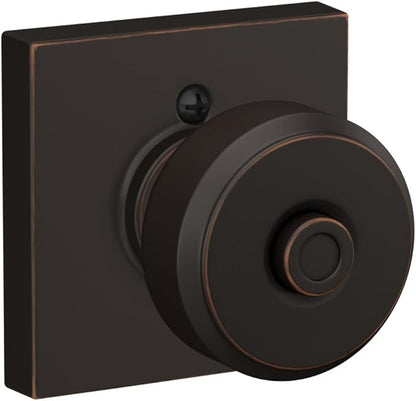 Schlage F40 BWE 716 COL Bowery Knob with Collins Trim Bed & Bath Privacy Door Lock, Aged Bronze