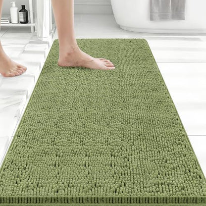 Bcoimo Bath Rug Mat,Sage Chenille High Absorbent Long Bathroom Runner Rugs