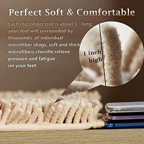 RUN HELIX Beige Bathroom Rug Mat Set, Extra Thick and Absorbent Bath Rugs, Non-Slip, Chenille Soft Plush Shaggy, Washable, for Bathroom, Bedroom, 24x16+20x32 Inch