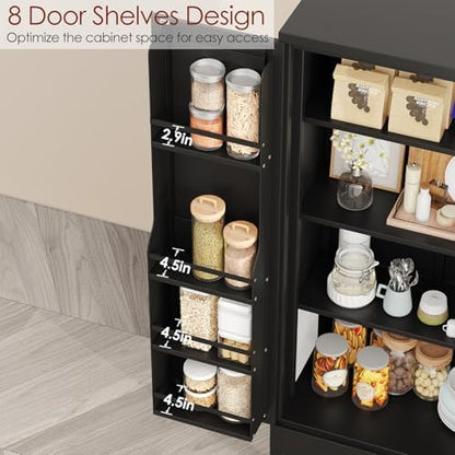 winiowa Metal Kitchen Pantry Storage Cabinet, Pantry Cabinet with Doors and Adjustable Shelves, Steel Storage Cabinet for Kitchen, Dining Room, Living Room-Black