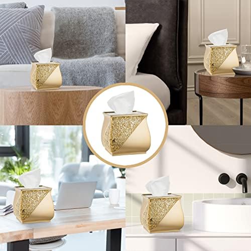Zahari Home 2pc Sinatra Modern Bath Accessories Set Waste Basket & Tissue Box Champagne Gold Modern Decorative Beautiful Designs Bathroom Decor Set for Home Luxury Bath Set Mosaic Glass