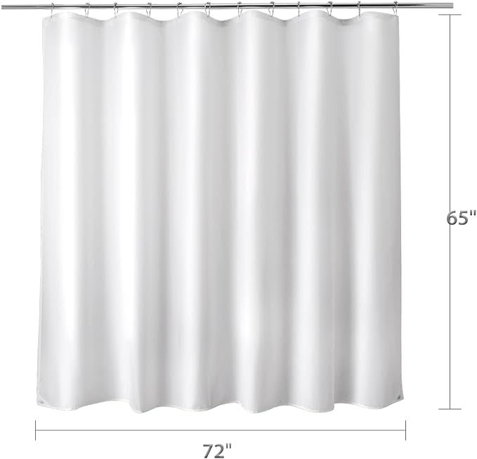 Titanker Fabric Shower Curtain Liner Washable, 72 x 65 Inches, White Shower Liner Fabric with 2 Magnets, Bathroom Polyester Shower Liner Waterproof Soft Lightweight, White