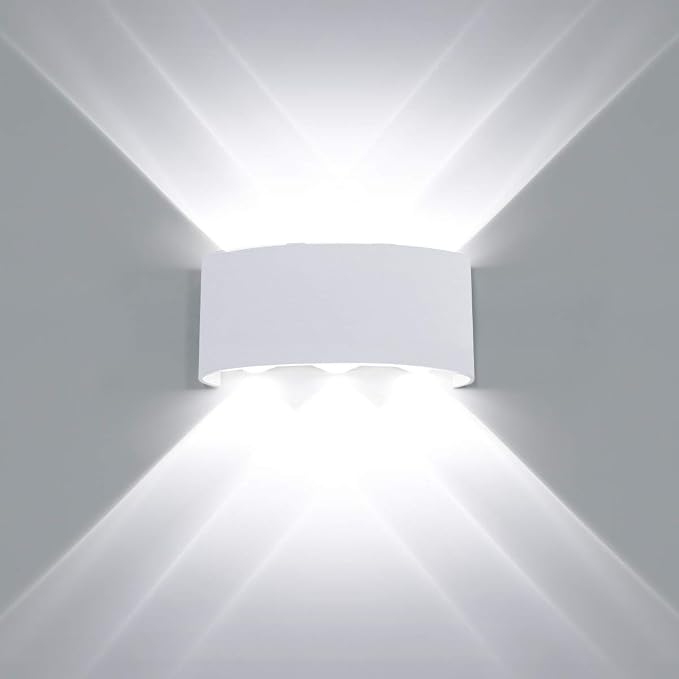 Kawell 6W Waterproof Modern Wall Sconces LED Wall Light Up Down Aluminum Wall Lamp LED Indoor Outdoor for Bathroom Bedroom Living Room Porch Stairs Hotels Garden Pathway, White 6000K
