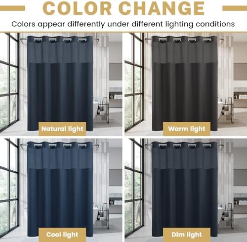 WONICY No Hook Shower Curtain with Snap-in Liner, Navy, 54 x 80