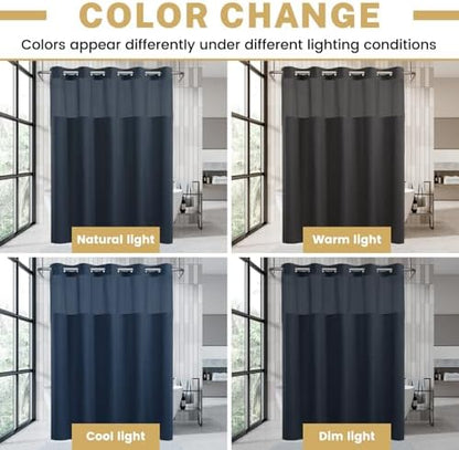 WONICY No Hook Shower Curtain with Snap-in Liner, Navy, 54 x 80