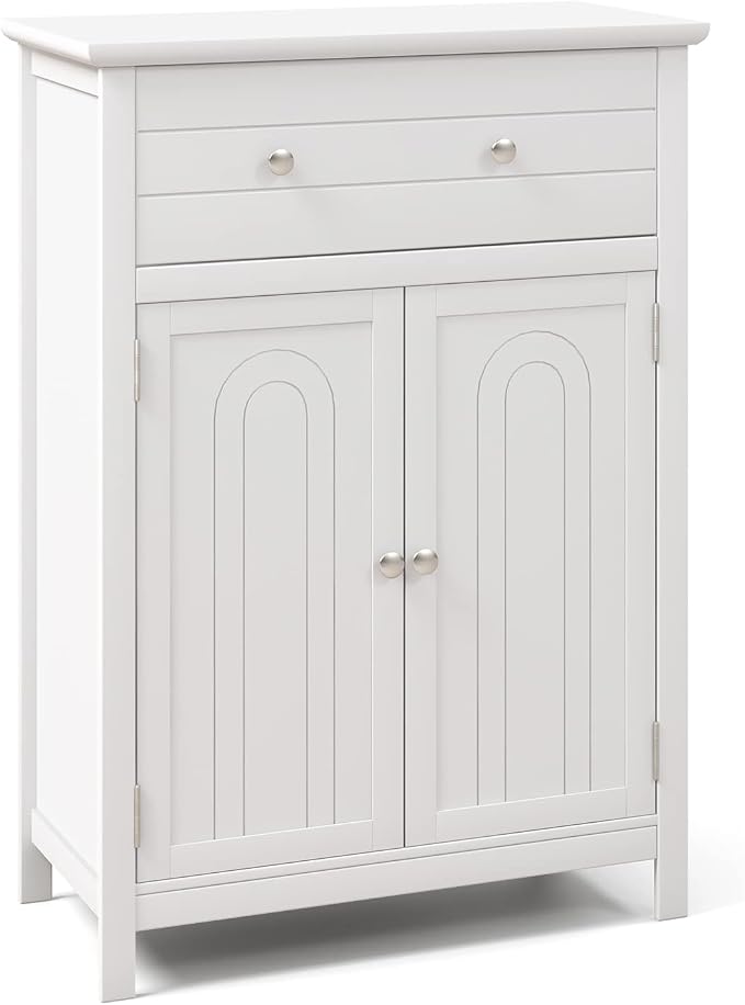 Giantex Bathroom Storage Cabinet with Drawer - Floor Cabinet with Doors, Adjustable Shelf, Storage Organizer for Entryway, Laundry Room, Kitchen, Living Room, Freestanding Cupboard (White)
