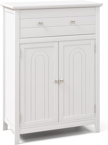 Giantex Bathroom Storage Cabinet with Drawer - Floor Cabinet with Doors, Adjustable Shelf, Storage Organizer for Entryway, Laundry Room, Kitchen, Living Room, Freestanding Cupboard (White)