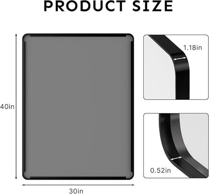 40"x30" Bathroom Vanity Mirror for Wall Aluminum Framed Farmhouse Rectangle | Anti-Rust, HD Reflection Anti-Desilvering, Distortion Free, Tempered and Shatter-Proof Wall Mounted Mirror, Black
