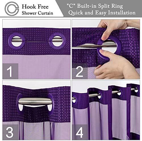 Gibelle No Hook Cloth Purple Shower Curtain with Liner, 72x74