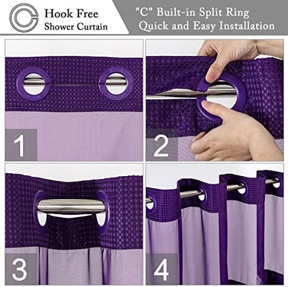 Gibelle No Hook Cloth Purple Shower Curtain with Liner, 72x74