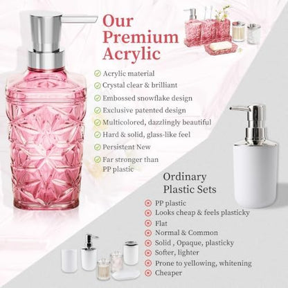 Pink Bathroom Accessories 7 Pcs, Pink Bathroom Set, Acrylic Soap Dispenser and Toothbrush Holder Set, Qtip Holder Set, Bathroom Sink Set, Gift for Home Apartment
