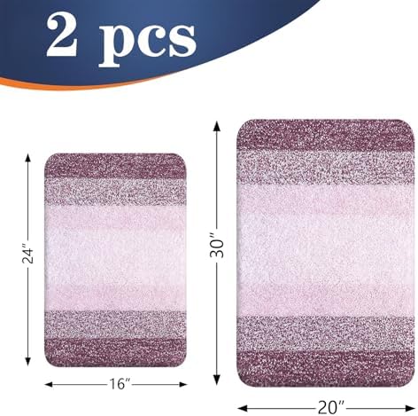 OLANLY Micorfiber Bathroom Rug Set 2 Piece, 30"x20"+24"x16"