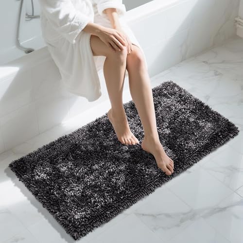 Yimobra Large Bathroom Rug Non Slip 36x24 Inch, Extra Thick Soft Absorbent Chenille Bath Mat, Machine Washable Quick Dry Bath Rugs for Bathroom Floor, Tub and Shower, Home Decor Accessories, Dark Grey