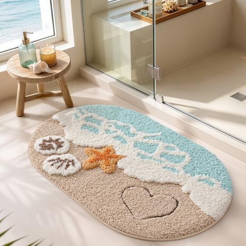 LUMI Beach Bathroom Rug Soft Microfiber Absorbent Bath Mat 22x34