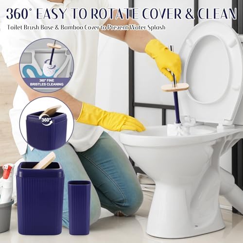 XLHOMO Navy Blue Bathroom Accessories Set 17PCS Bathroom Set with Trash Can 3PCS Lotion Soap Dispenser, Toothbrush Holder,6PCS Wood Tags Bath Accessories with Tray for Kitchen Bathroom