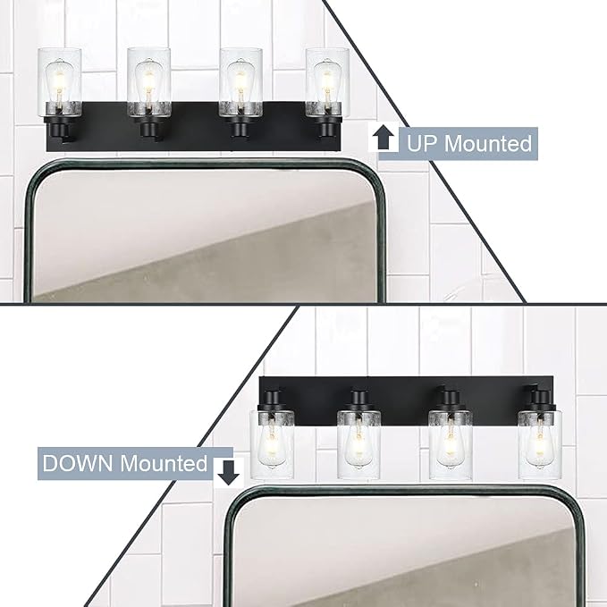 Bathroom Vanity Light Fixtures 4-Lights Seeded Glass Cylinder Shade Modern Farmhouse Wall Sconce Lighting Bath Vanity Lights Over Mirror