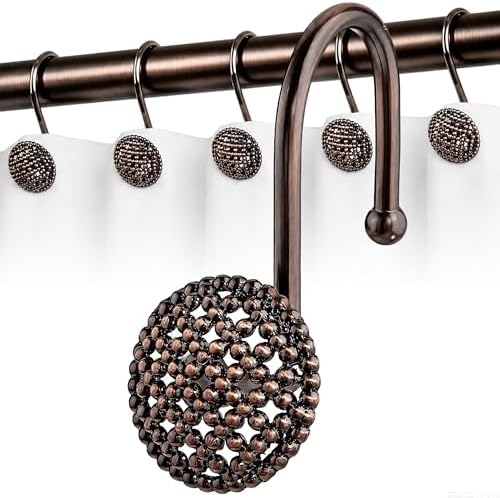 Pearlbee Bronze Shower Curtain Hooks, 12pcs,
