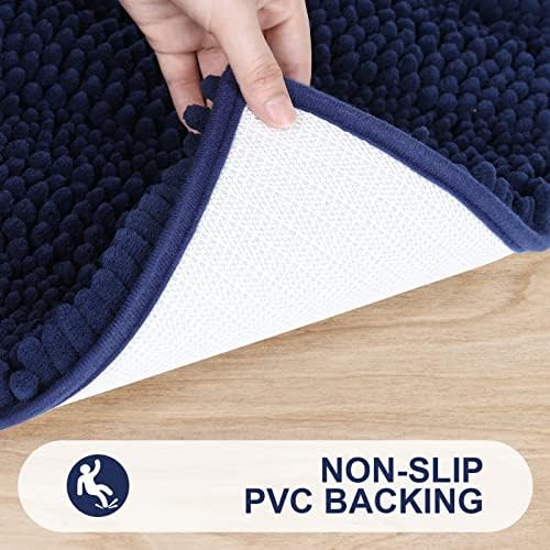 Grandaily Chenille Striped Bathroom Rugs 70x24, Extra Thick and Absorbent Bath Mats, Non-Slip Soft Plush Shaggy Shower Carpet, Machine Wash Dry, Bath Rug for Bathroom, Navy