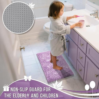 Yimobra Large Bathroom Rug Non Slip 36x24 Inch, Extra Thick Soft Absorbent Chenille Bath Mat, Machine Washable Quick Dry Bath Rugs for Bathroom Floor, Tub and Shower, Home Decor Accessories, Lilac