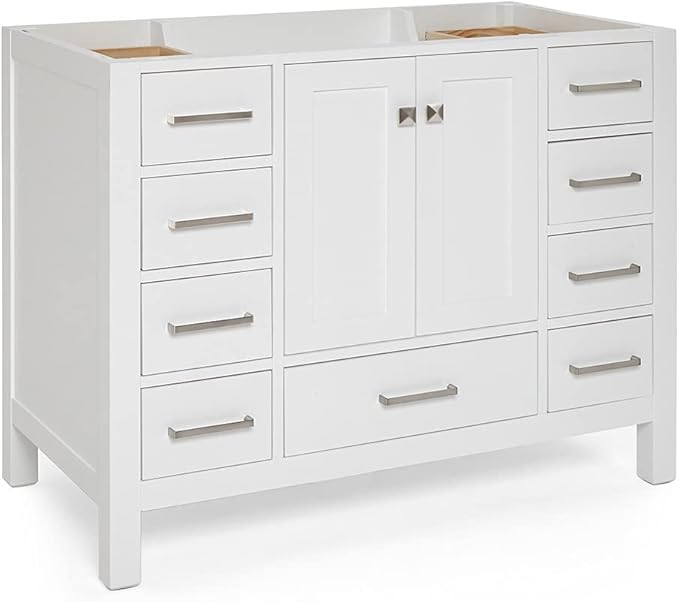 ARIEL Cambridge 42-inch Bathroom Vanity Base Cabinet,Solid Wood, 2 Soft Closing Doors, 9 Dovetail Drawers, White