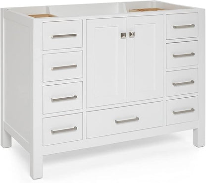 ARIEL Cambridge 42-inch Bathroom Vanity Base Cabinet,Solid Wood, 2 Soft Closing Doors, 9 Dovetail Drawers, White