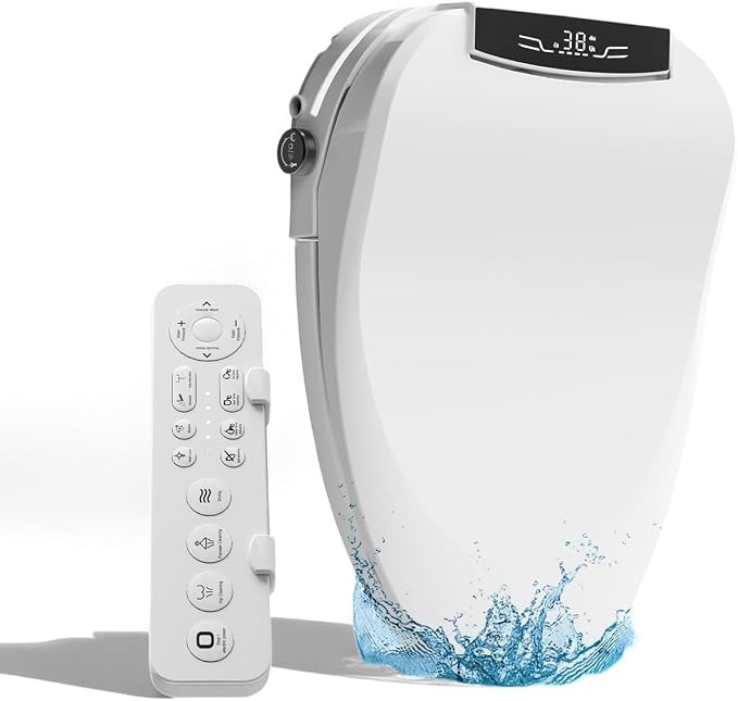 Elongated Electric Bidet Toilet Seat, Warm Water Bidet With Dryer | Luxury Smart Bidet with LED Display Panel, Adjustable Pressure, Steel Nozzle, Soft-Close, Wireless Remote, for Villa & Family