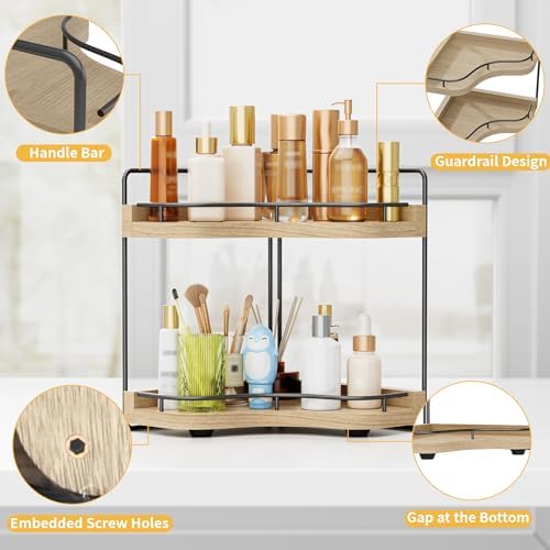 2-Tier Corner Bathroom Counter Organizer, Larger, Light Walnut