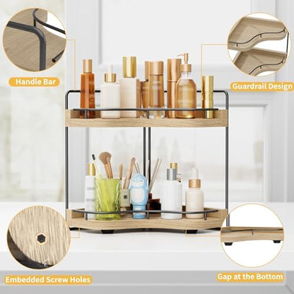 2-Tier Corner Bathroom Counter Organizer, Larger, Light Walnut